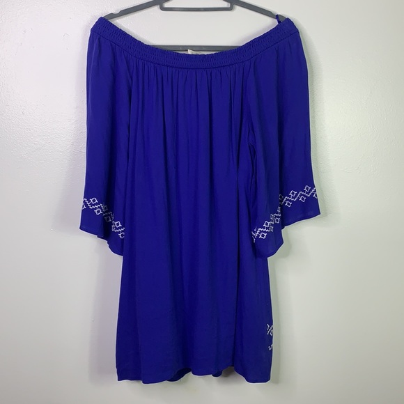 FLYING TOMATO Blue Off Shoulder Embroidered Dress - Picture 10 of 11